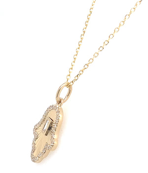 14K Yellow Gold Diamond Hamas Pendant With Diamond Cut Starburst Center
