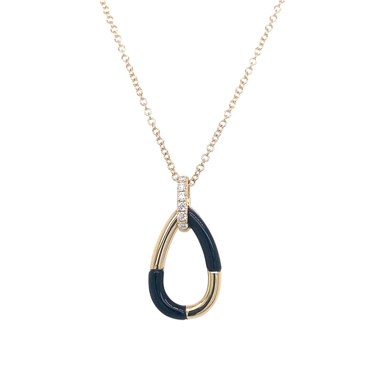 14K Yellow Gold Onyx & Diamond Pear Shape Necklace