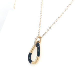 14K Yellow Gold Black Onyx And Diamond Open Pear Shape Pendant