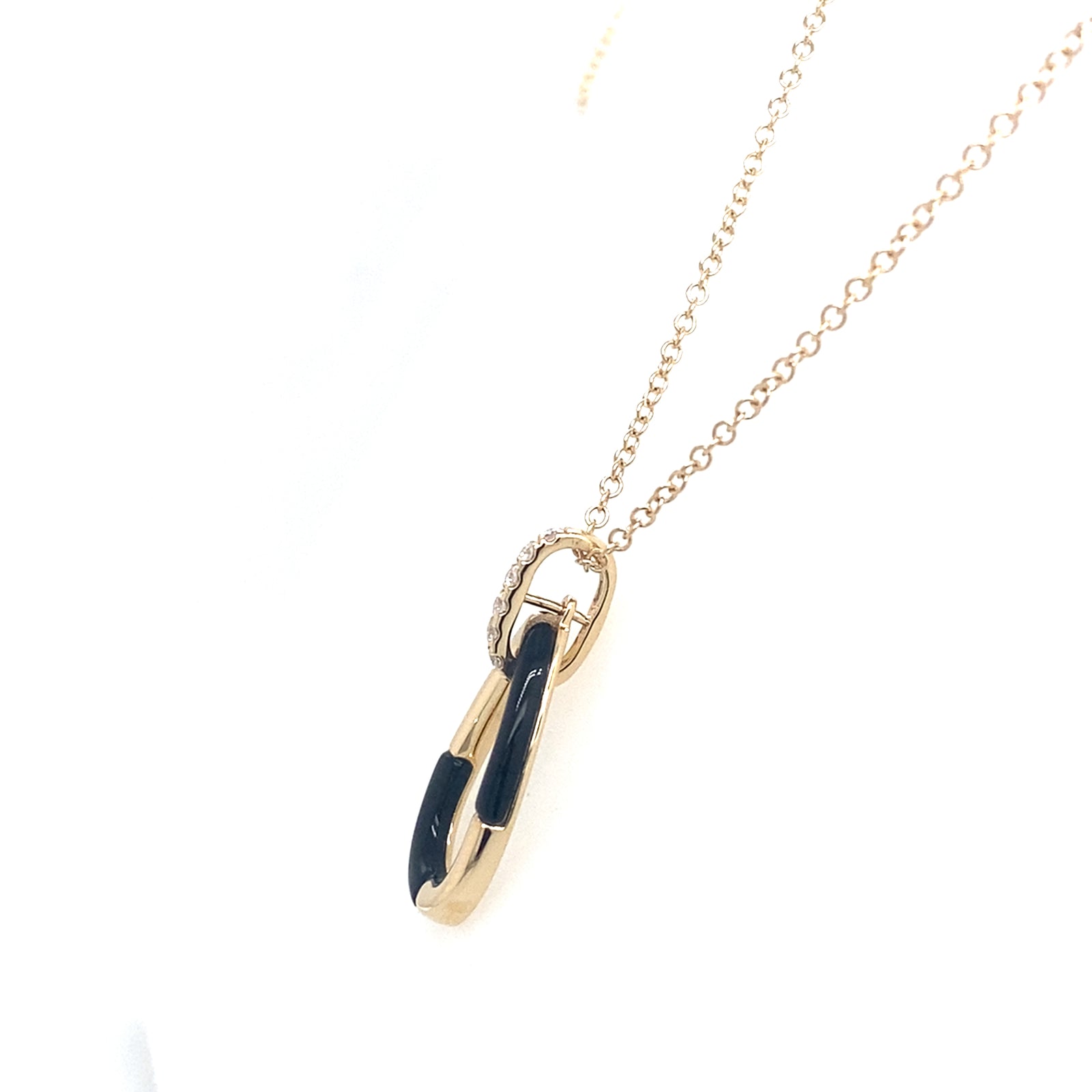 14K Yellow Gold Onyx & Diamond Pear Shape Necklace