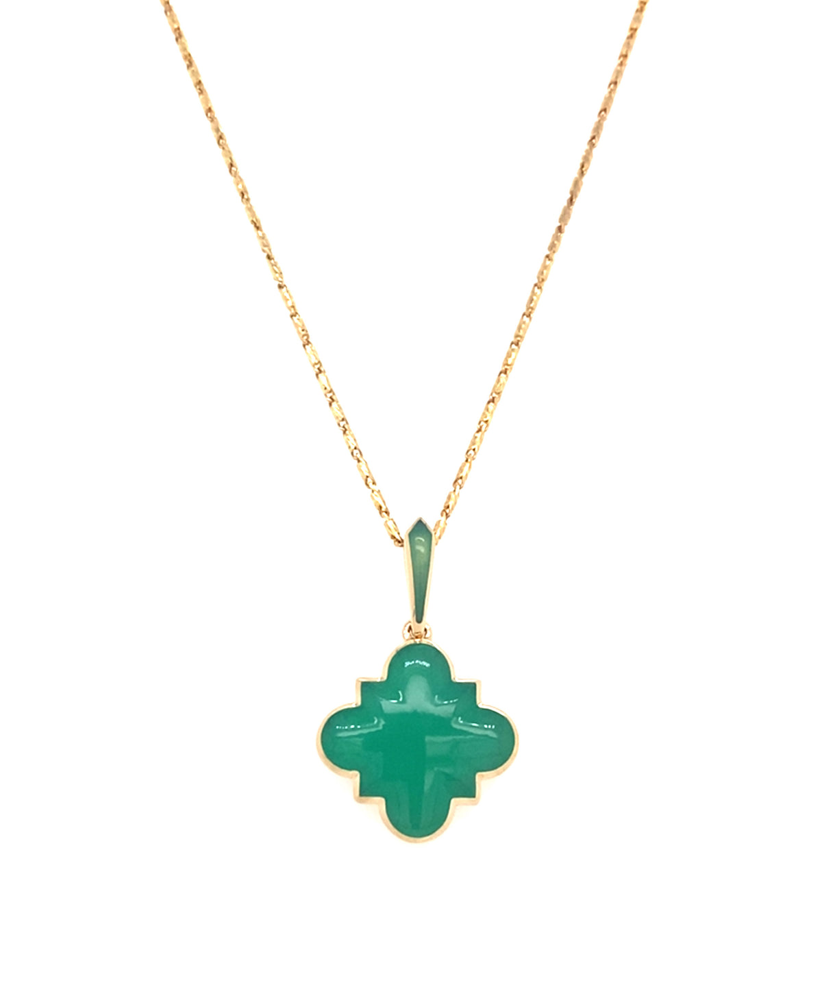 14K Yellow Gold Clover Chrysoprase Inlay Pendant
