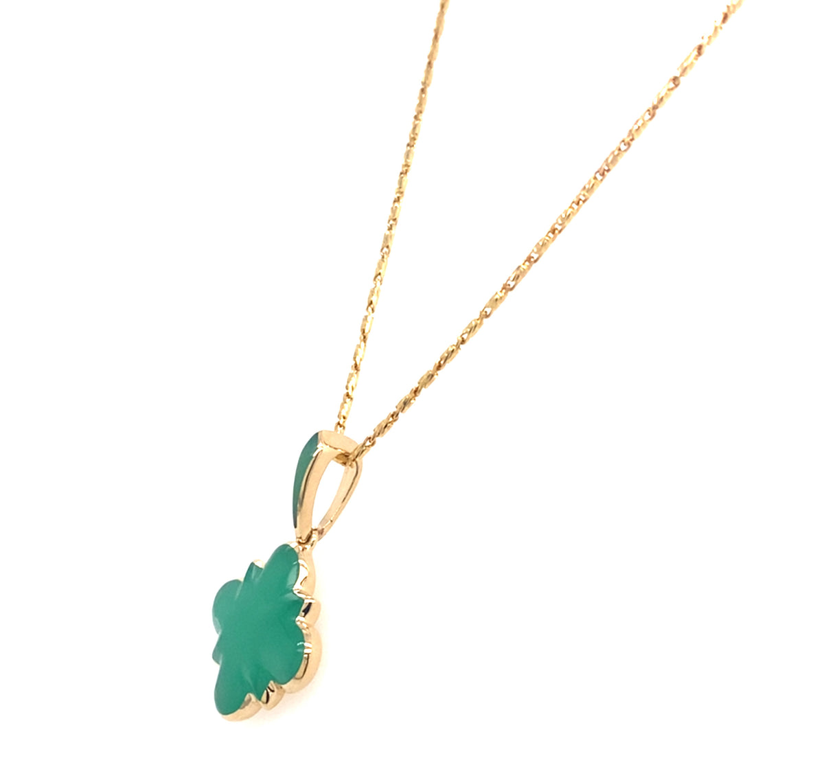 14K Yellow Gold Clover Chrysoprase Inlay Pendant