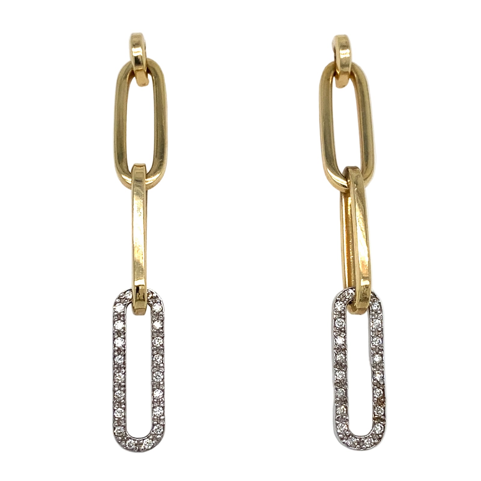 14K Yellow Gold Diamond Paper Clip Drop Earrings