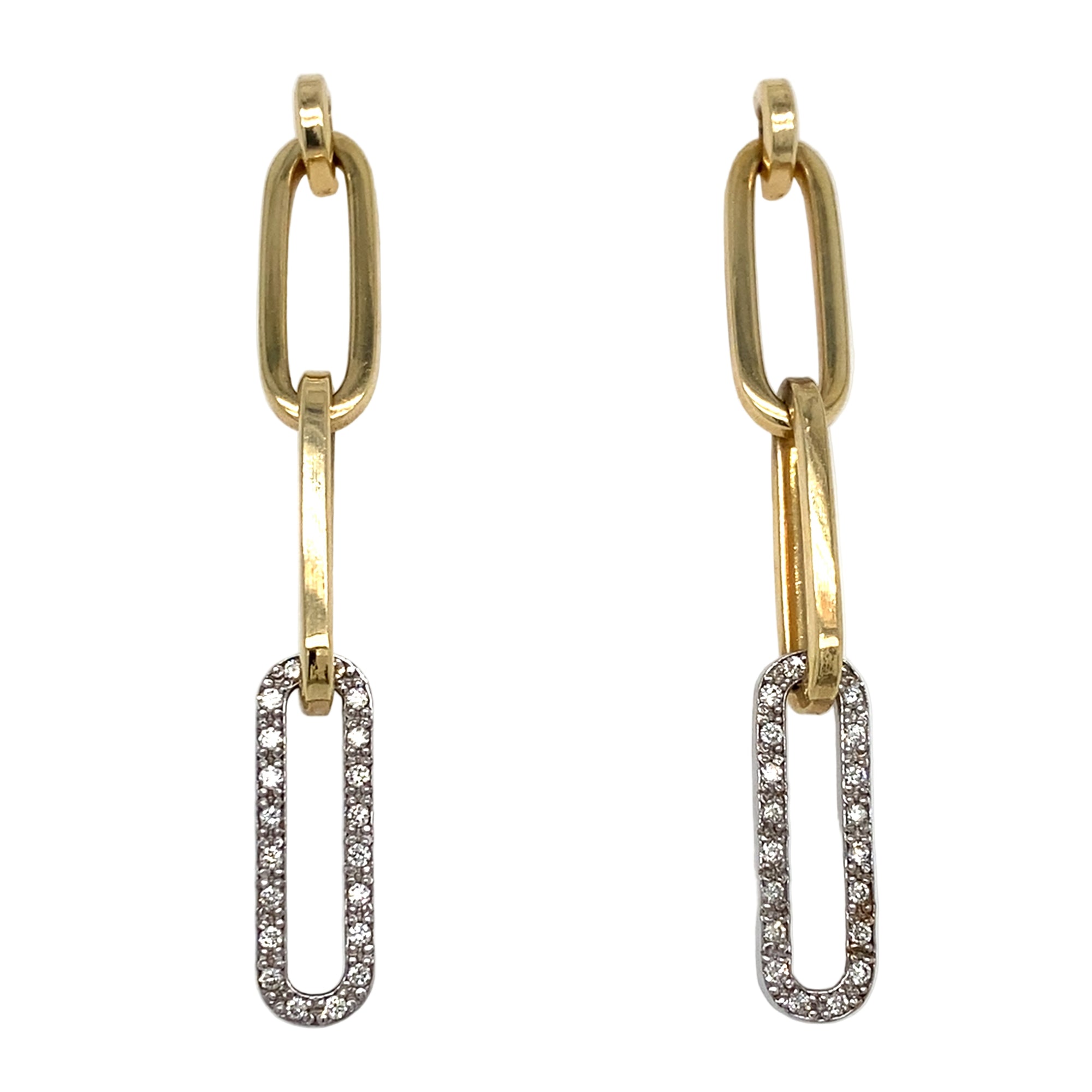 14K Yellow Gold Diamond Paper Clip Drop Earrings