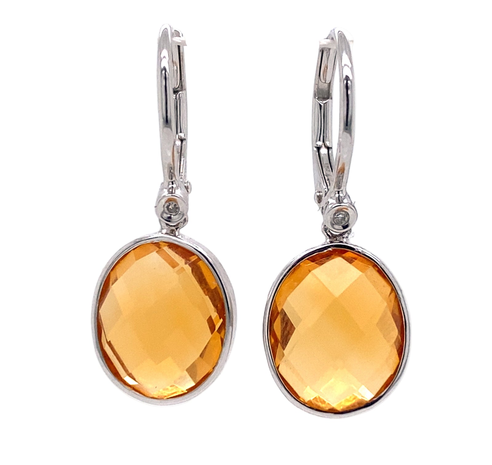 14K White Gold Citrine Drop Lever Back Earrings