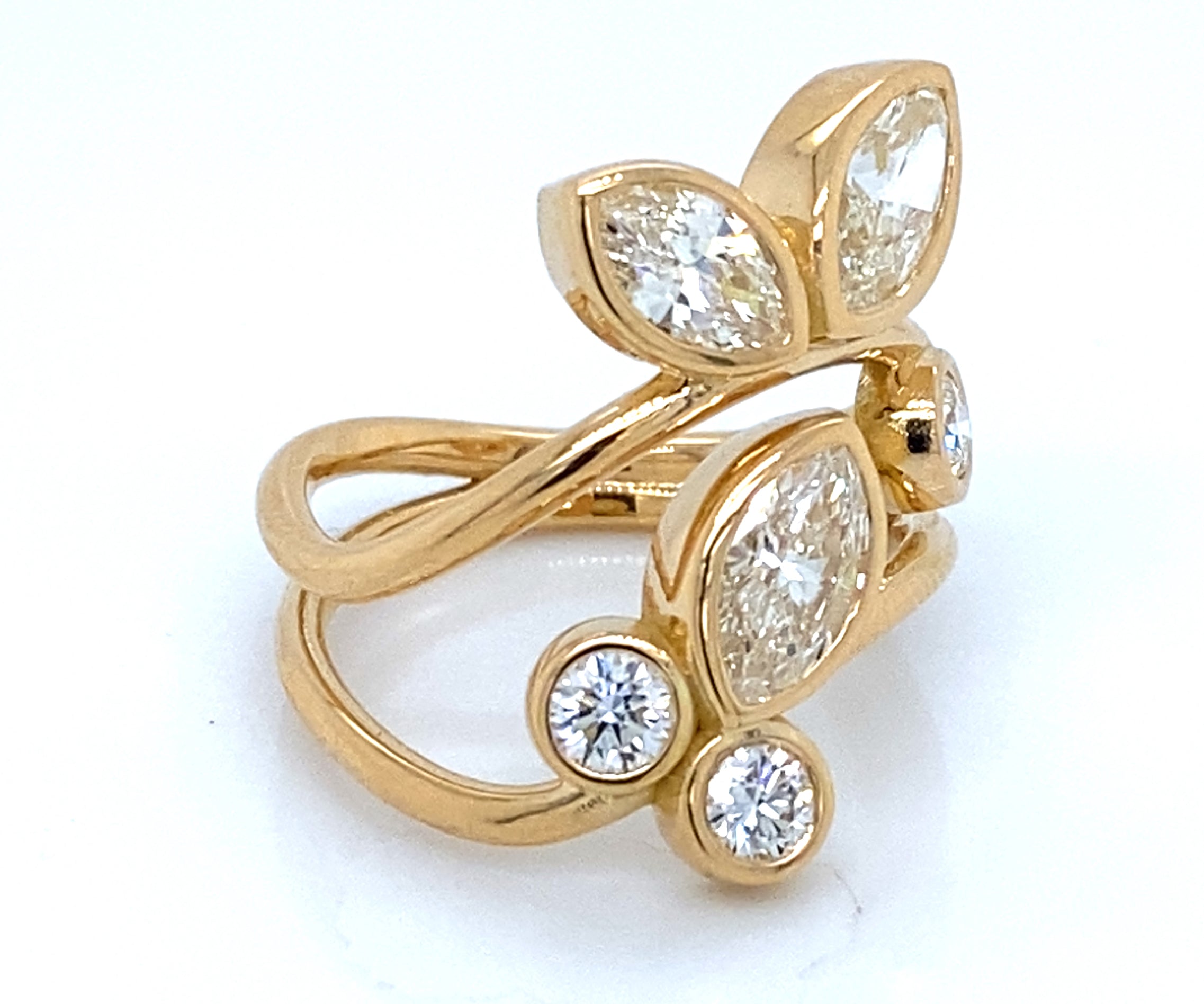 18K Yellow Gold Marquise and Round Diamond Bypass Ring