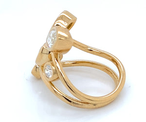 18K Yellow Gold Marquise and Round Diamond Bypass Ring