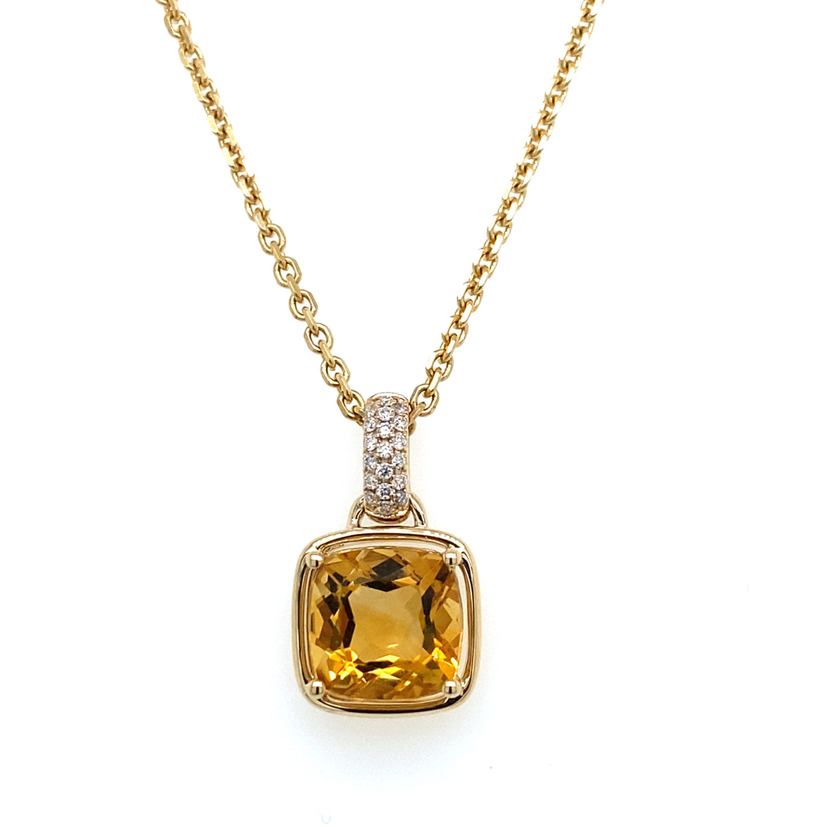 14K Yellow Gold Citrine Bezel Set Necklace