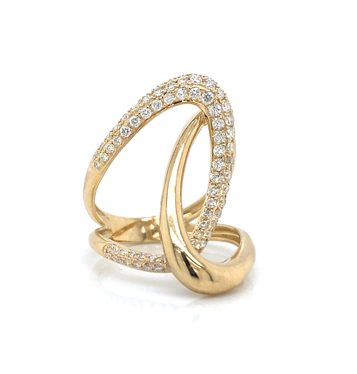 14K Yellow Gold Freeform Diamond Pave Interlocking Ring