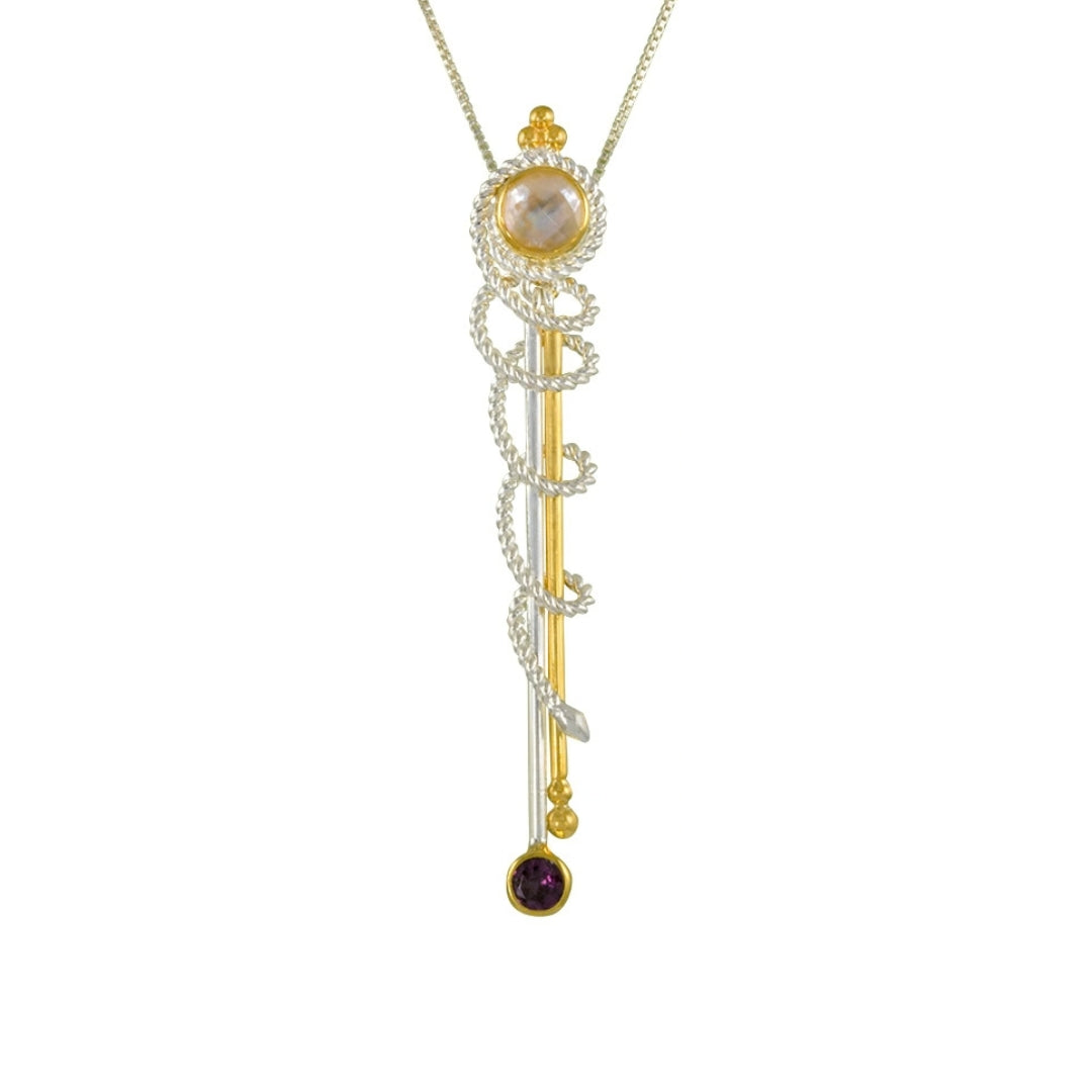 Michou Sterling Silver & 22K Gold Vermeil Mother of Pearl And Rhodolite Garnet Necklace