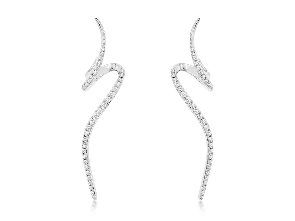 14K White Gold Diamond Zig Zag Earrings