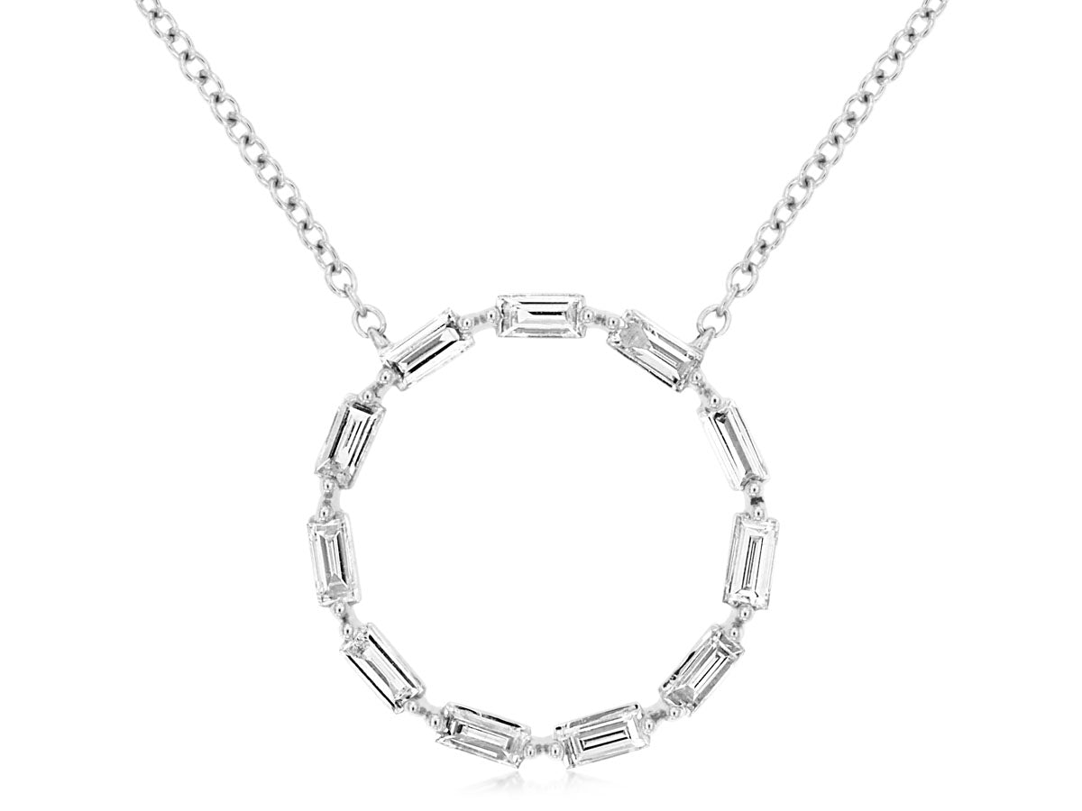 14K White Gold Diamond Baguette Circle Necklace