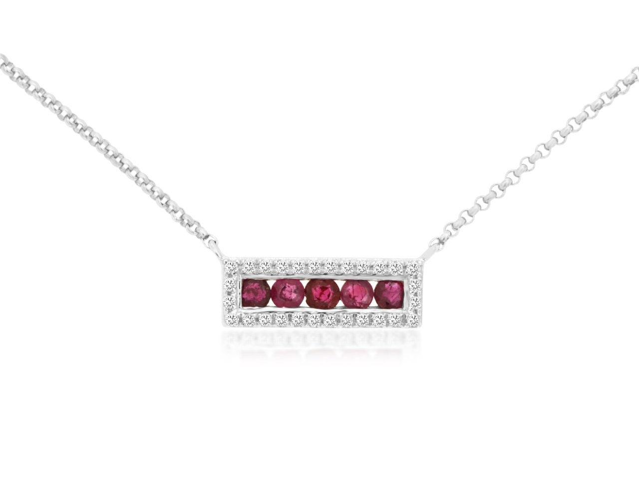 14K White Gold Ruby & Diamond Bar Necklace