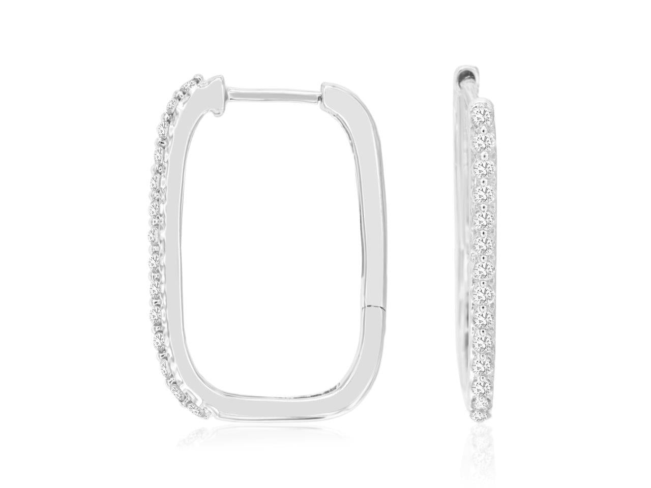 14K White Gold Square Diamond Hoop Earrings