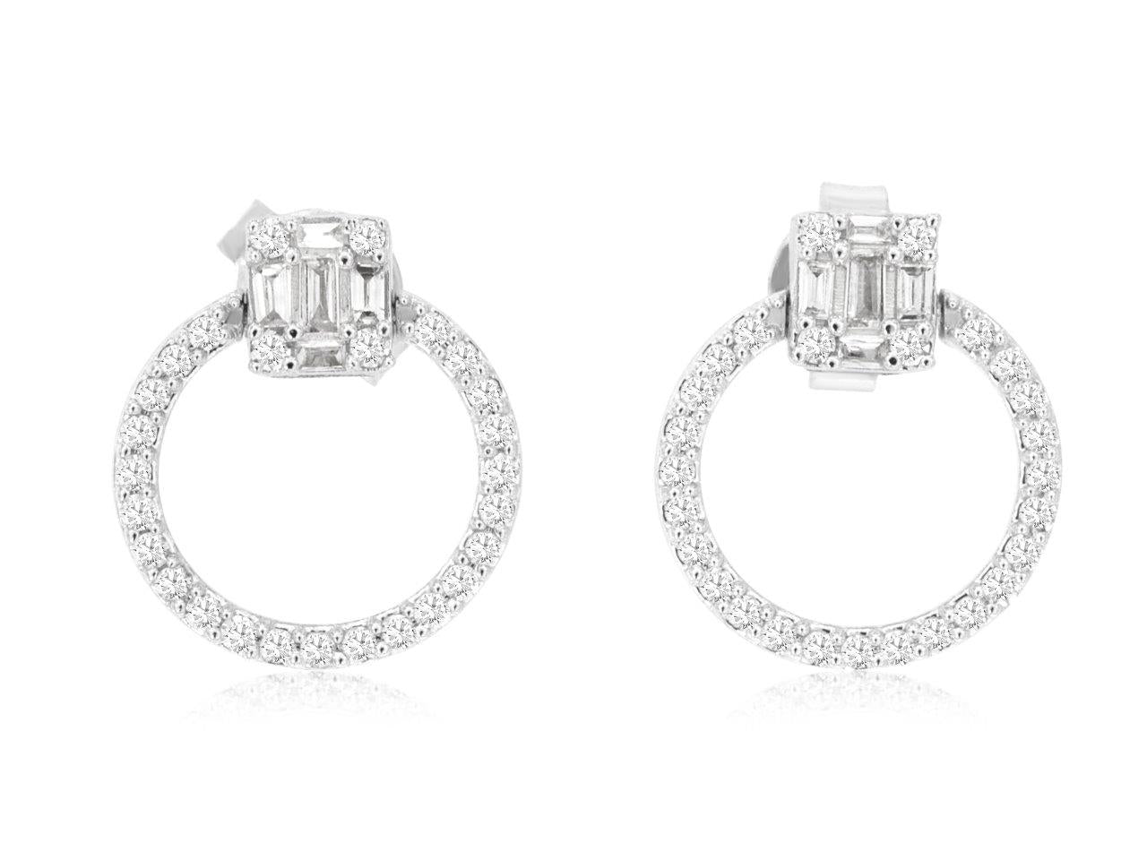 14K White Gold Diamond Circle Stud Earrings