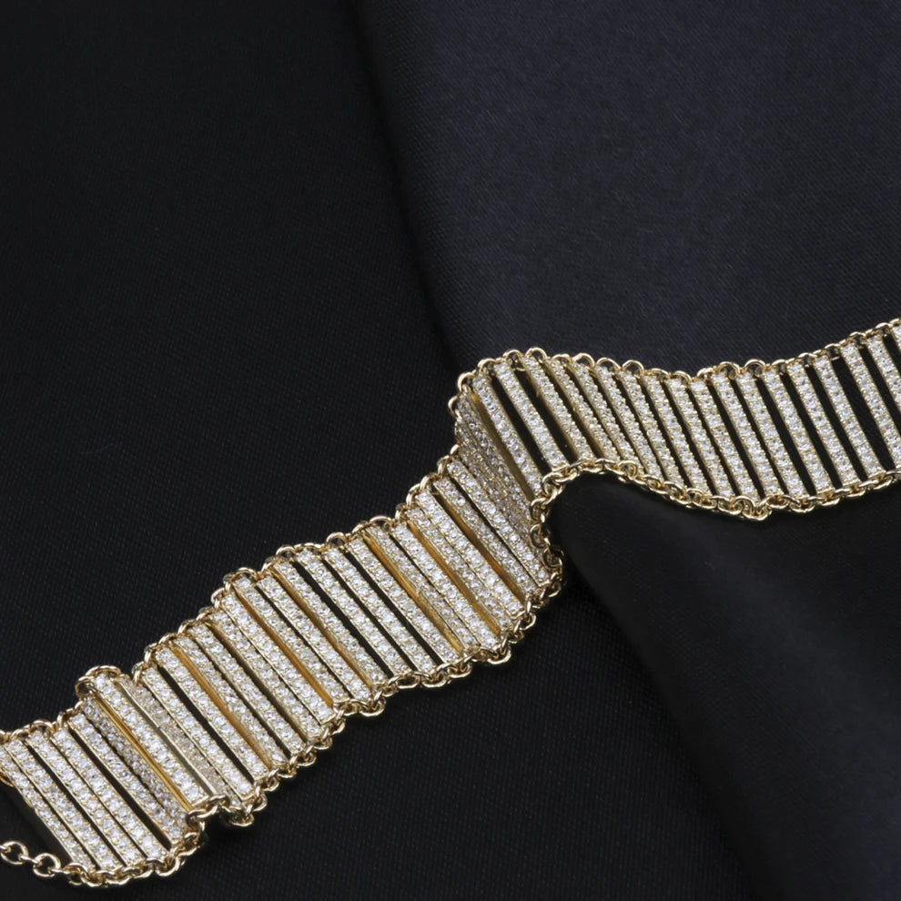 14K Yellow Gold Diamond Wide Mesh Style Bracelet