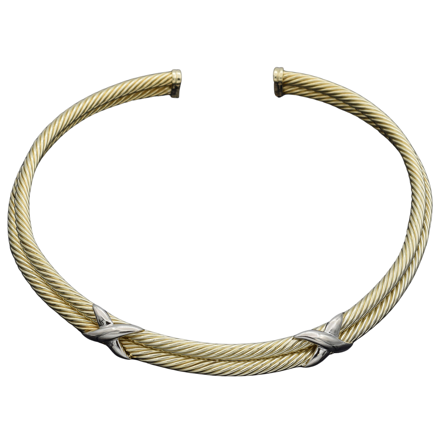 David Yurman 14K Yellow Gold Double Row Cable Link Collar Necklace