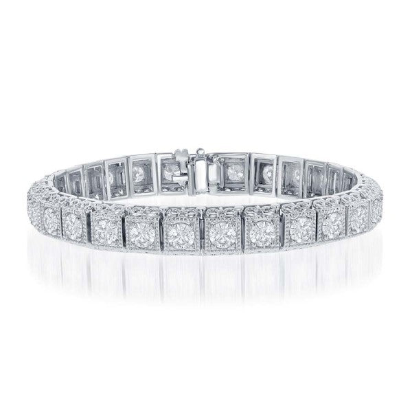 14K White Gold Diamond Tennis Bracelet with Milgrain Details