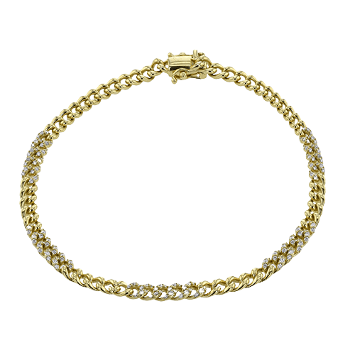 18K Yellow Gold Cuban Link Bracelet with Diamond Pave Sections by Simon G. Jewelry