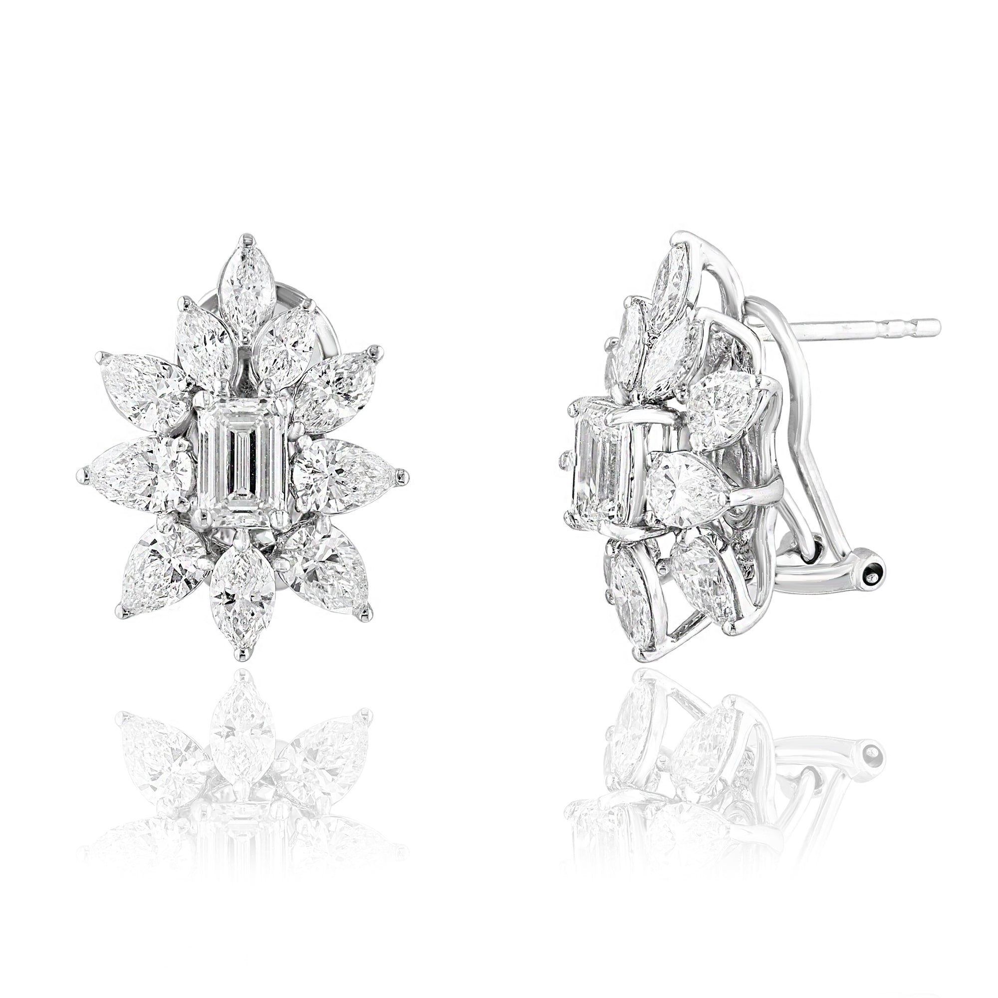 18K White Gold Marquise & Emerald Cut Diamond Earrings