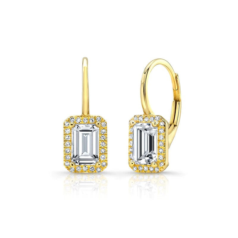 14K Yellow Gold White Topaz & Diamonds Drop Earrings