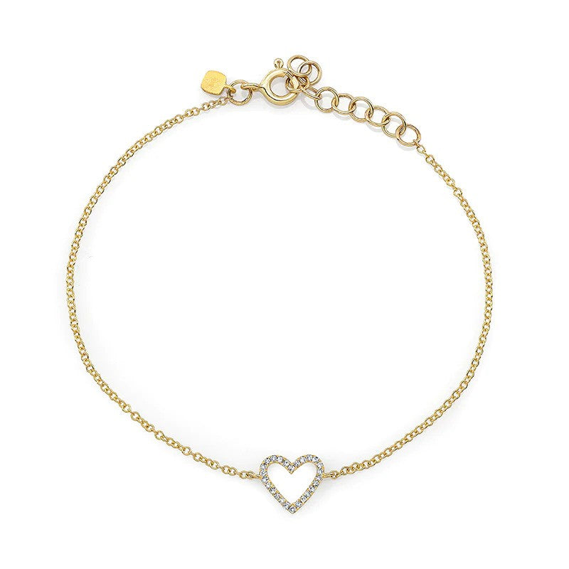 14K Yellow Gold Open Heart Diamond Bracelet