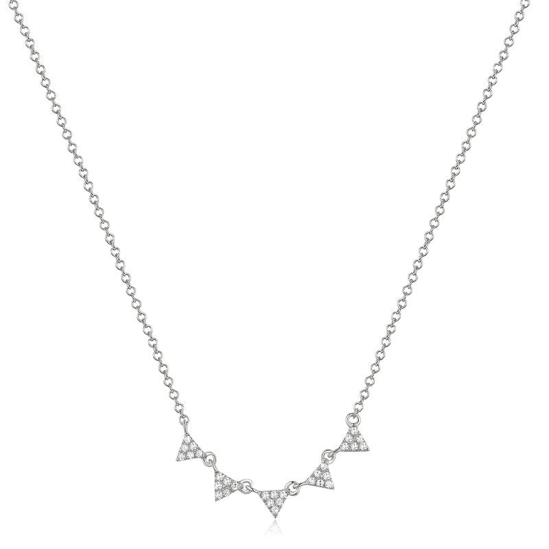 14K White Gold Diamond Triangle Station Necklace