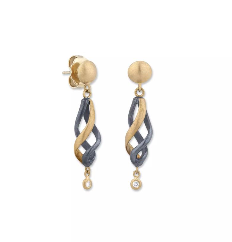 Lika Behar 22K Gold & Oxidized Sterling Silver "Twirl" Drop Earrings