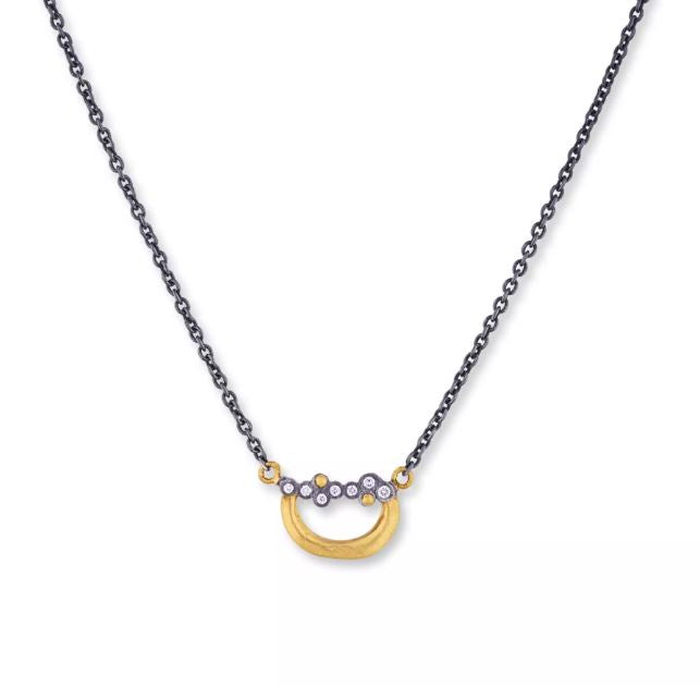 24K Gold & Oxidized Silver "Dylan" Half Moon Necklace