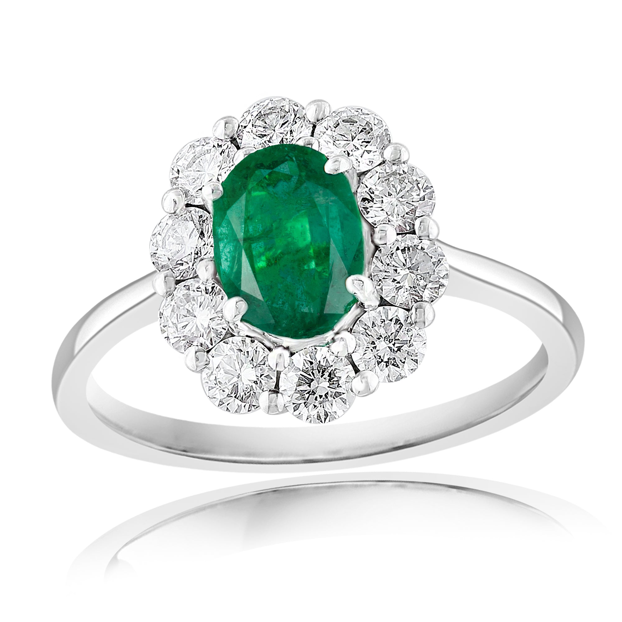 14K White Gold Emerald & Diamond Cluster Ring