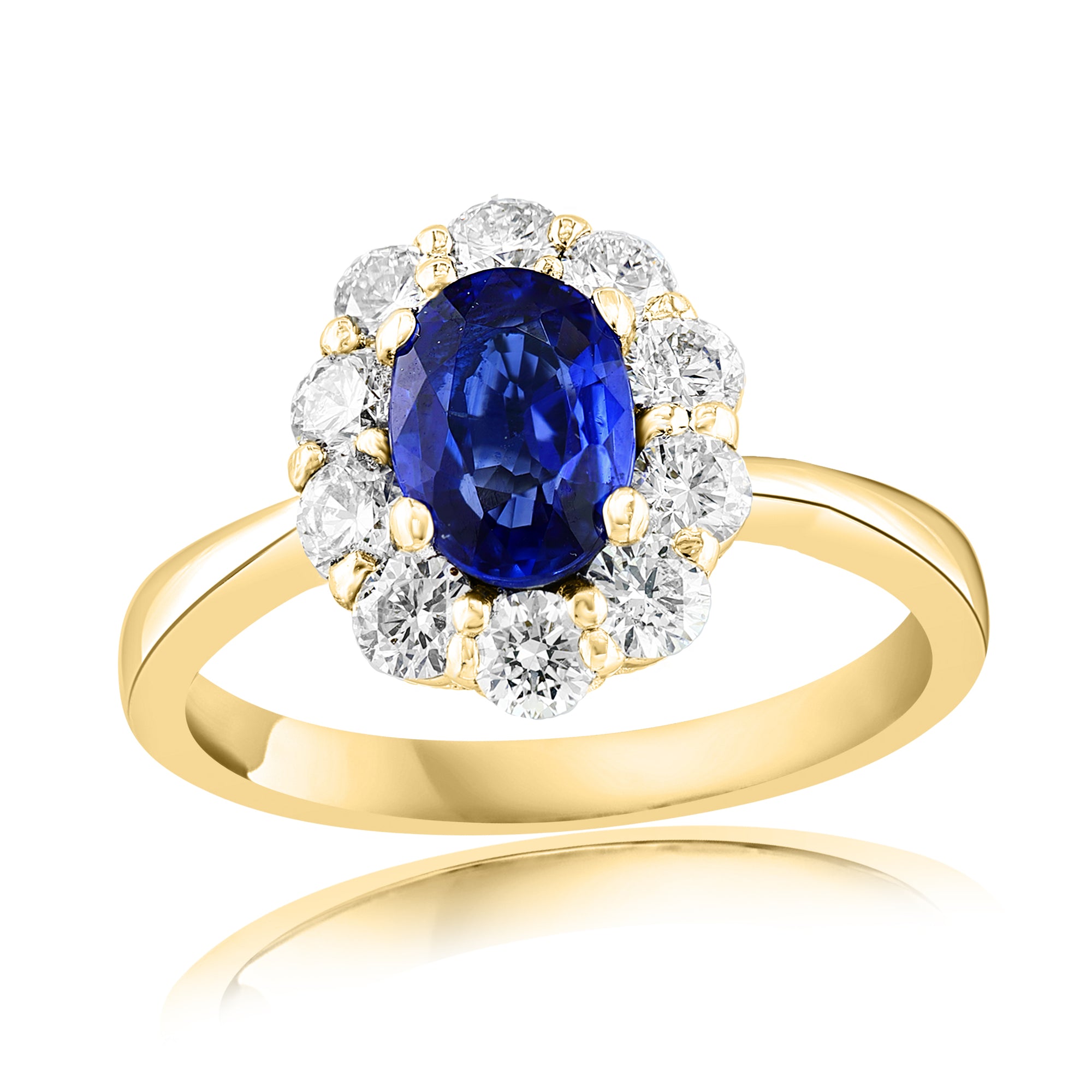 18K Yellow Gold Sapphire & Diamond Cluster Ring
