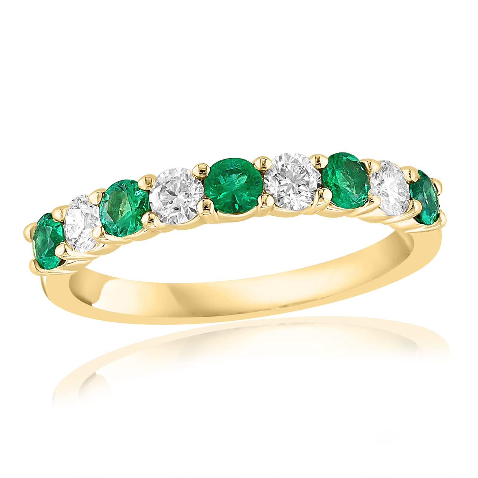 14K Yellow Gold Emerald & Diamond Alternating Ring