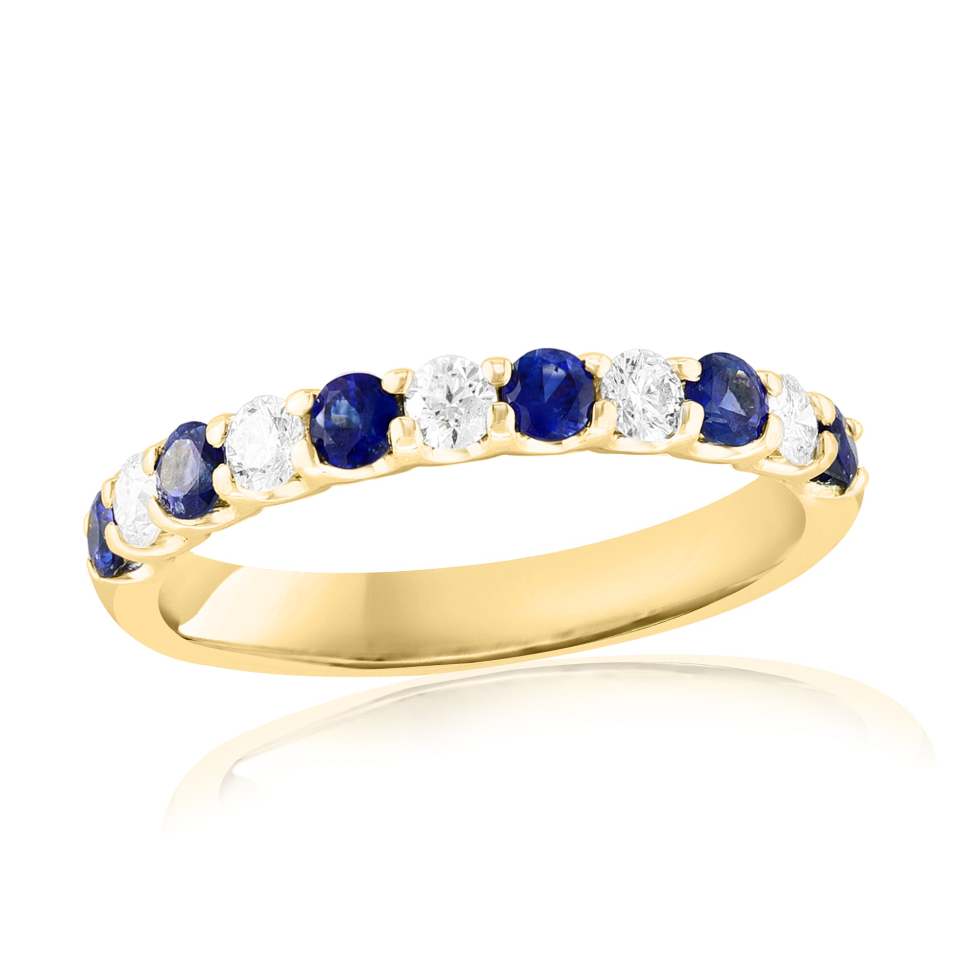 14K Yellow Gold Sapphire & Diamond Alternating Ring