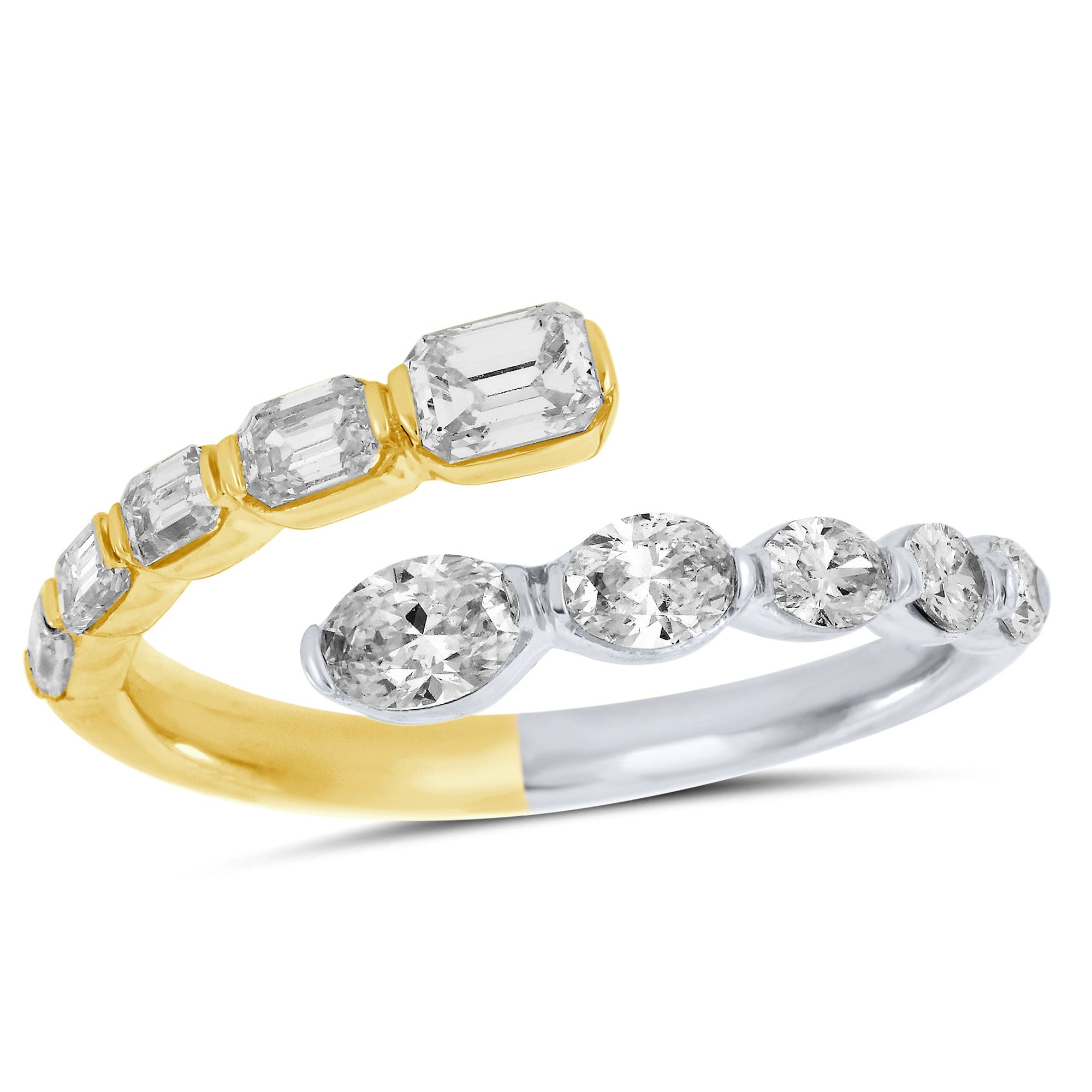14K Yellow & White Gold Bypass Emerald & Oval Diamond Ring