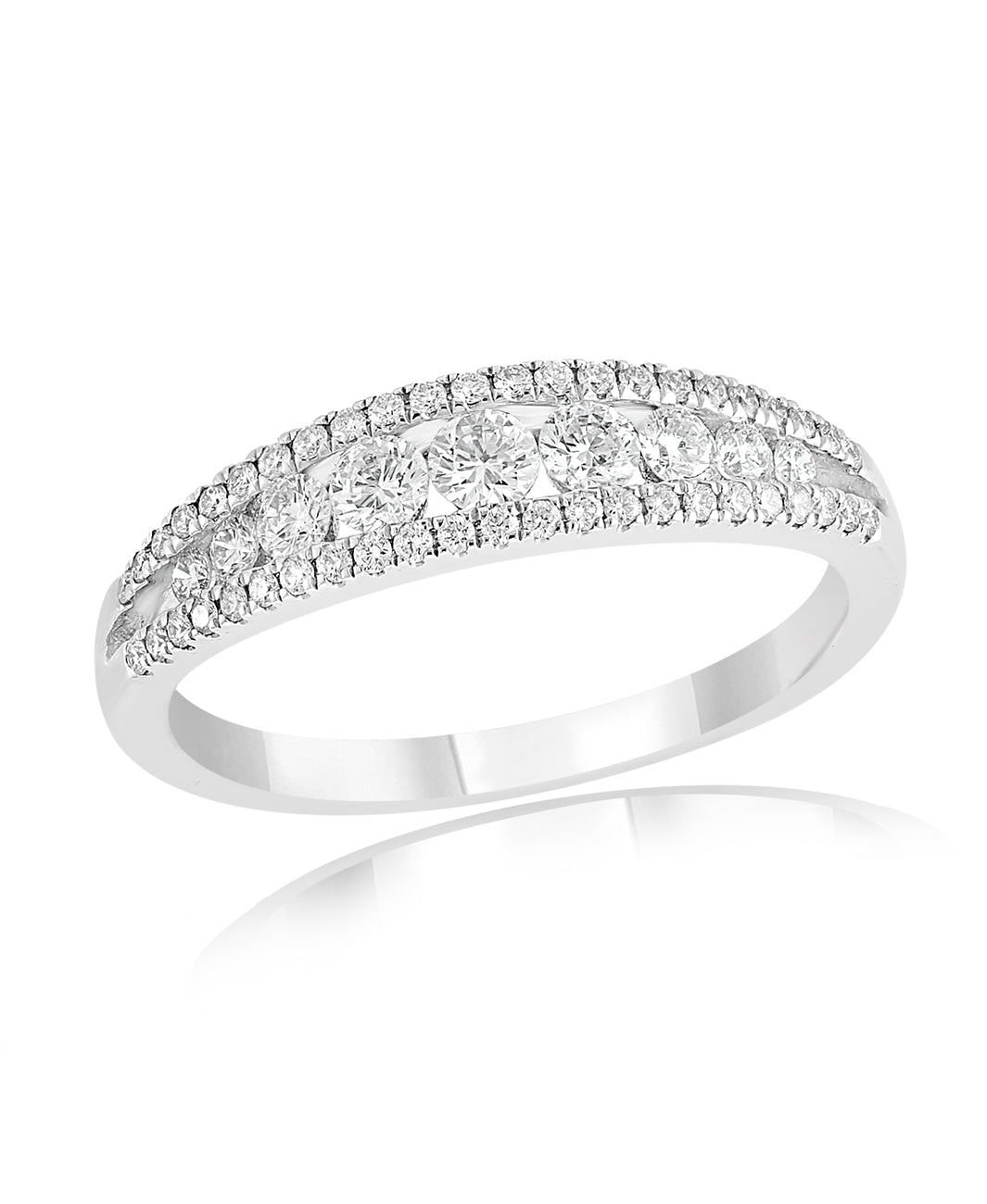 14K White Gold Three Row Diamond Fashion Ring