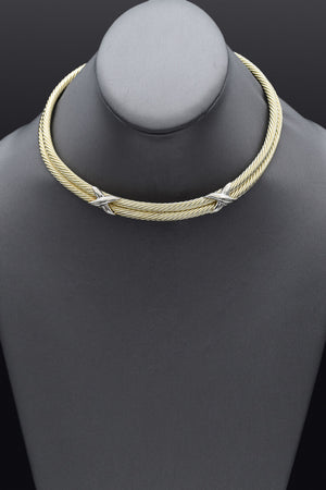 David Yurman 14K Yellow Gold Double Row Cable Link Collar Necklace