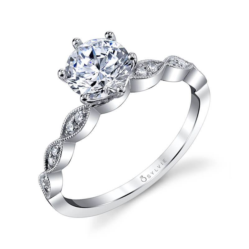 Sylvie 14K White Gold "Chanelle" Vintage Inspired Diamond Engagement