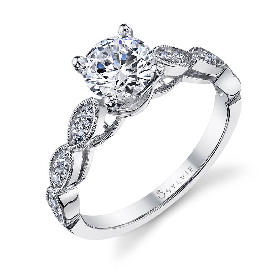 Sylvie 14K White Gold "Jullienne" Diamond Vintage Engagement Ring