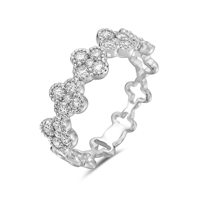 18K White Gold Diamond Clover Design Ring