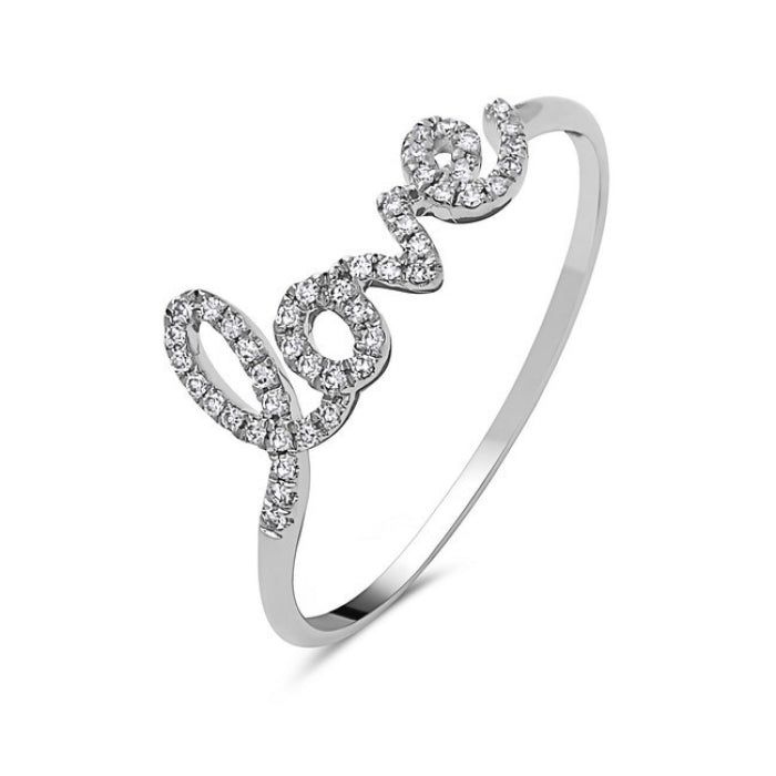 14K White Gold Diamond Love Ring