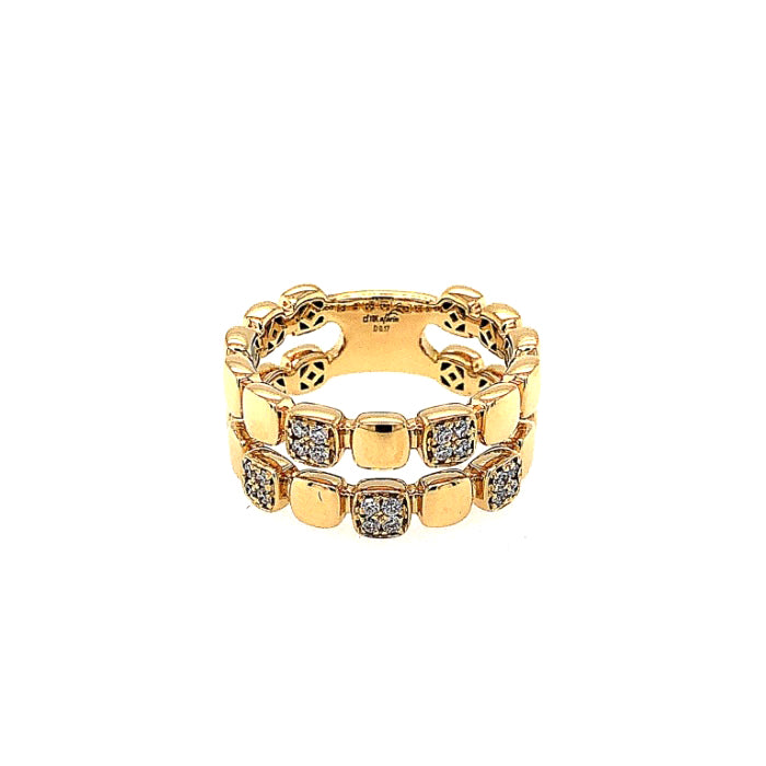 18K Yellow Gold Diamond Pave Station Double Row Band