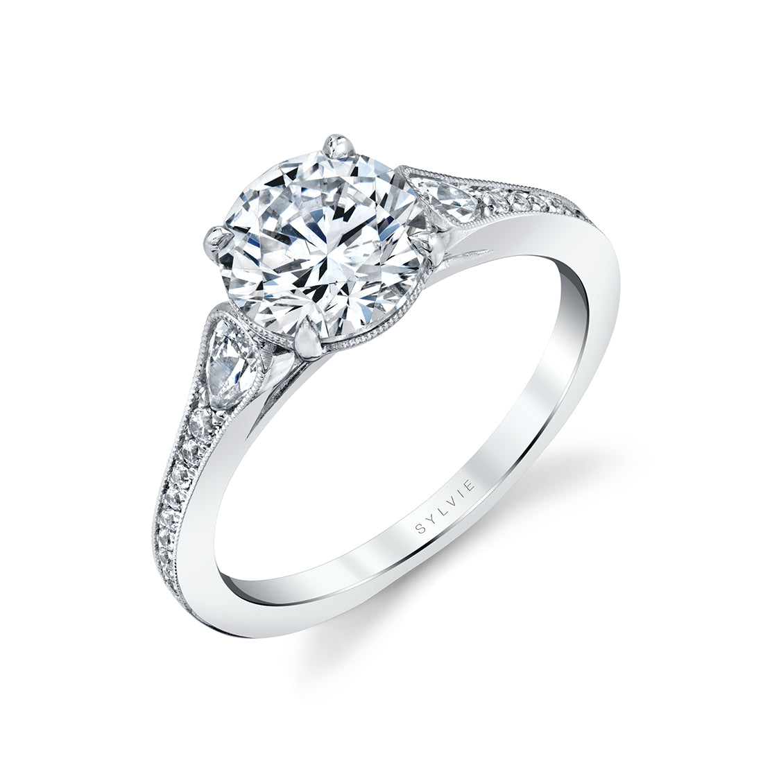 Sylvie "Esmeralda" 14K White Gold Vintage Inspired Diamond Engagement Ring - S2504