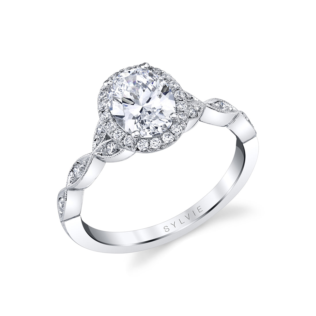 Sylive 14K White Gold "Frederique" Oval Diamond Halo Engagement Ring