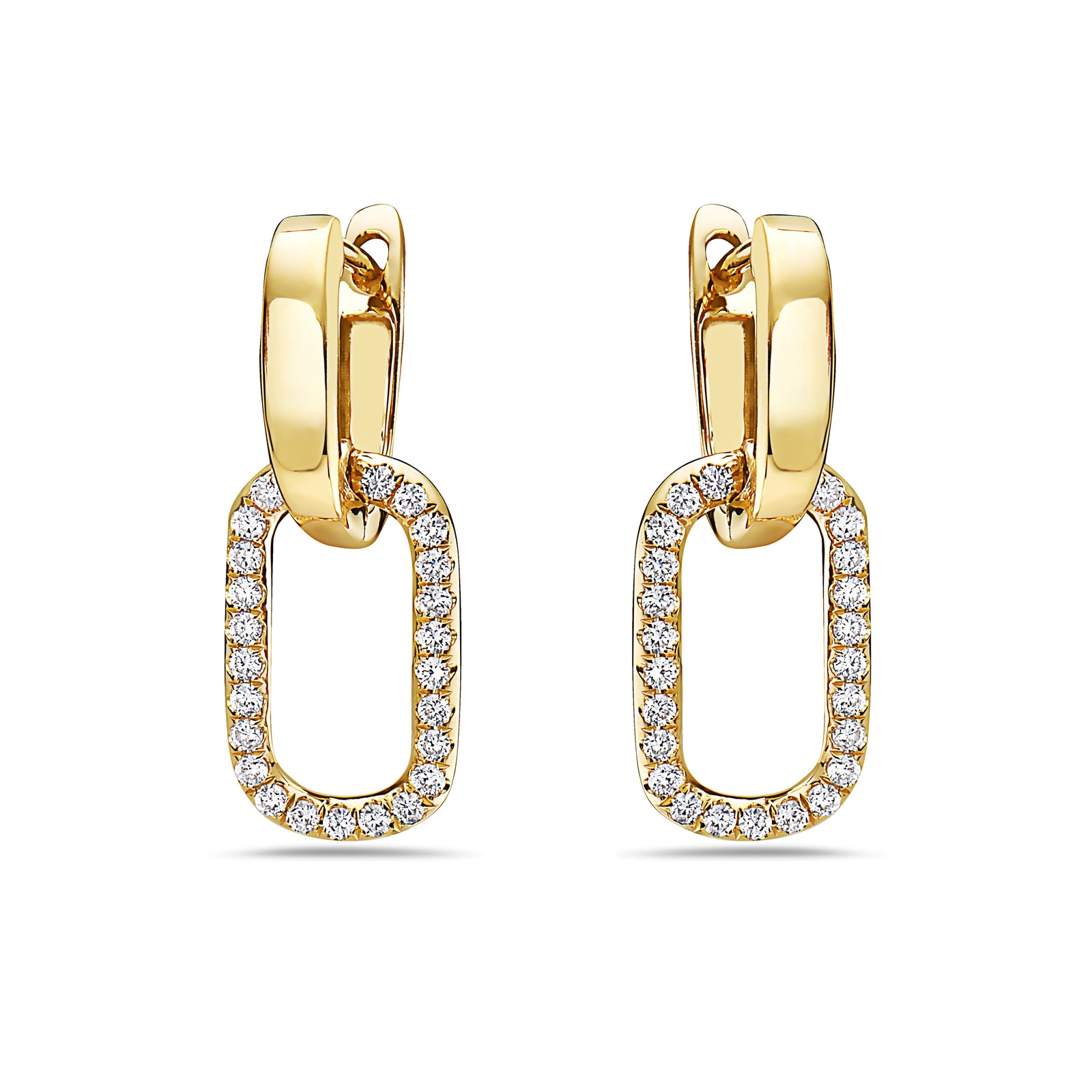18K Yellow Gold Diamond Drop Paper Clip Earring
