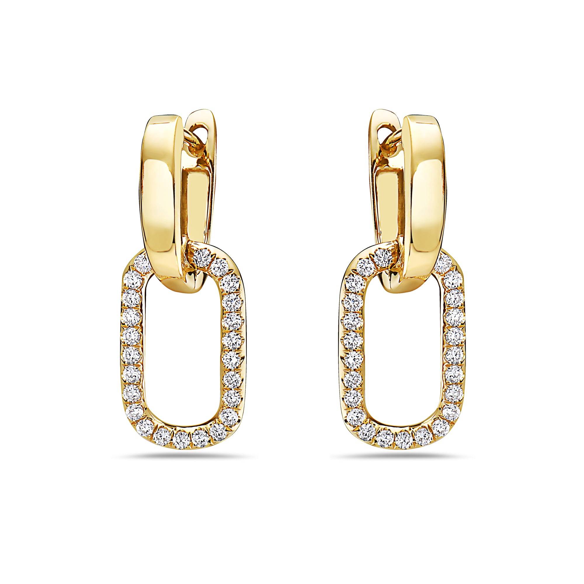 18K Yellow Gold Diamond Drop Paper Clip Earring