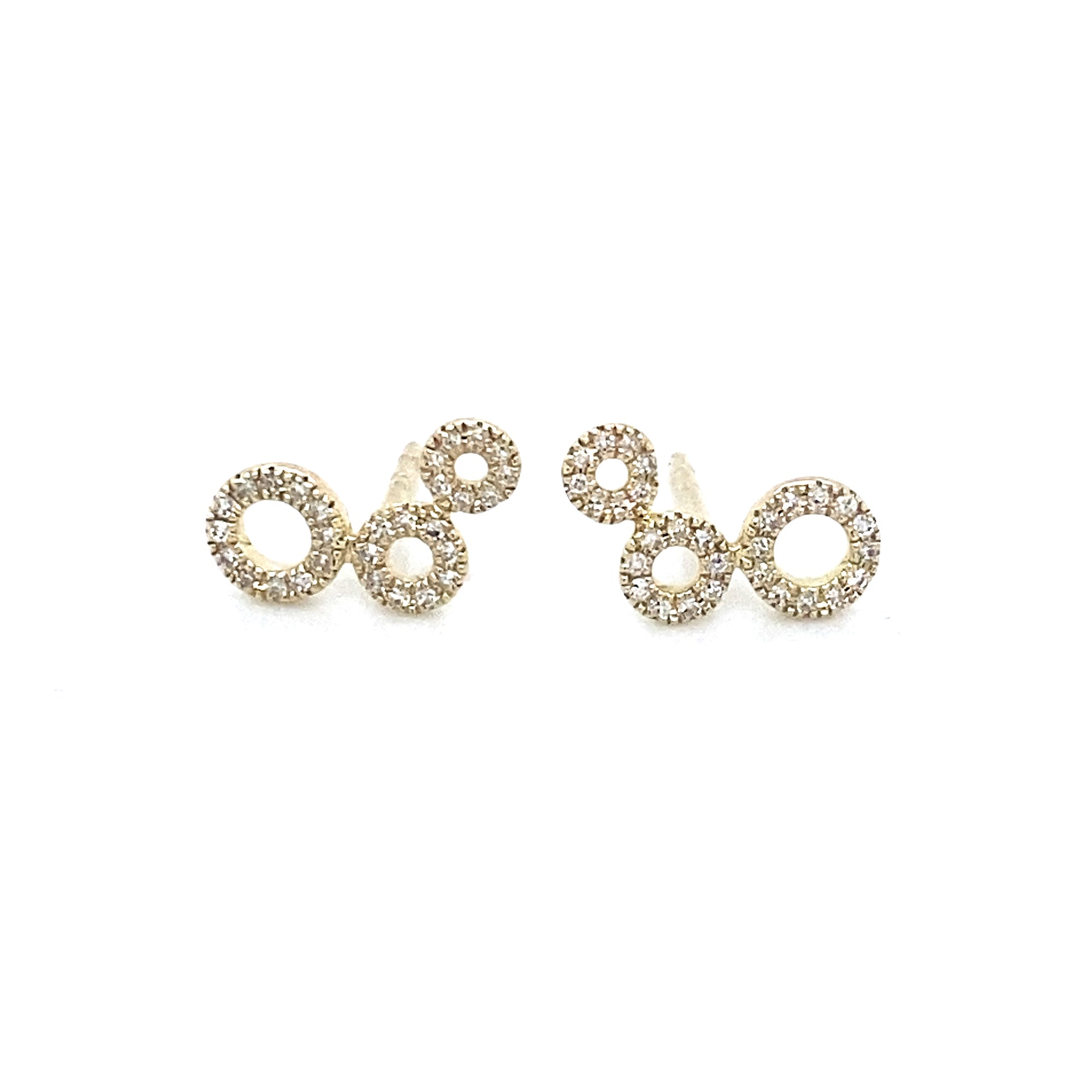 14K Yellow Gold Triple Circle Diamond Stud Earrings