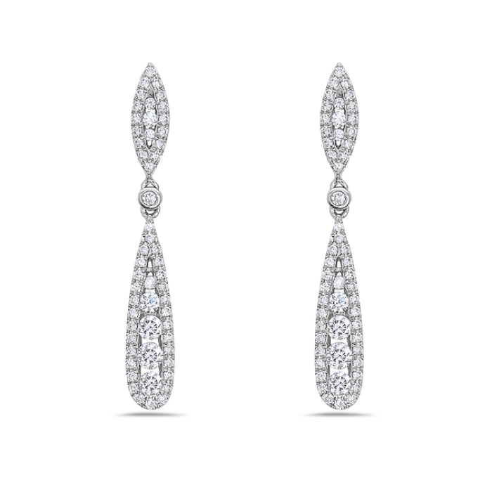 14K White Gold Diamond Teardrop Dangle Earring