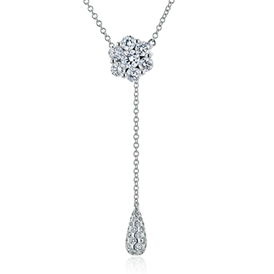 Simon G. 18K White Gold Diamond Cluster "Y" Necklace with Pave Diamond Teardrop