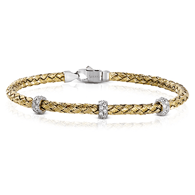 Simon G. 18K Yellow Gold Woven Bangle Bracelet With Diamond Stations