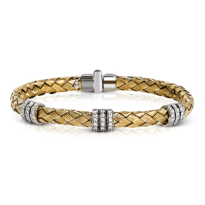 Simon G. 18K Yellow Gold Woven Bangle Bracelet With Diamond Stations